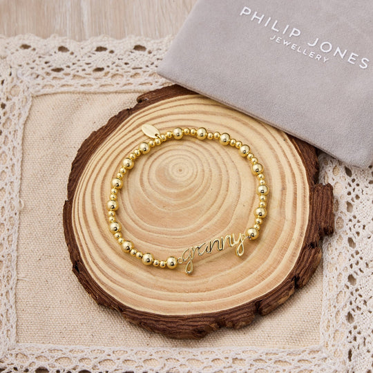 18k Gold Plated Granny Beaded Stretch Bracelet - Philip Jones Jewellery