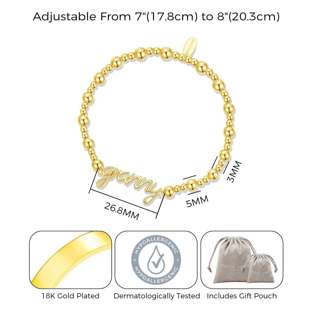 18k Gold Plated Granny Beaded Stretch Bracelet - Philip Jones Jewellery