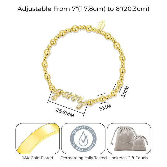 18k Gold Plated Granny Beaded Stretch Bracelet - Philip Jones Jewellery