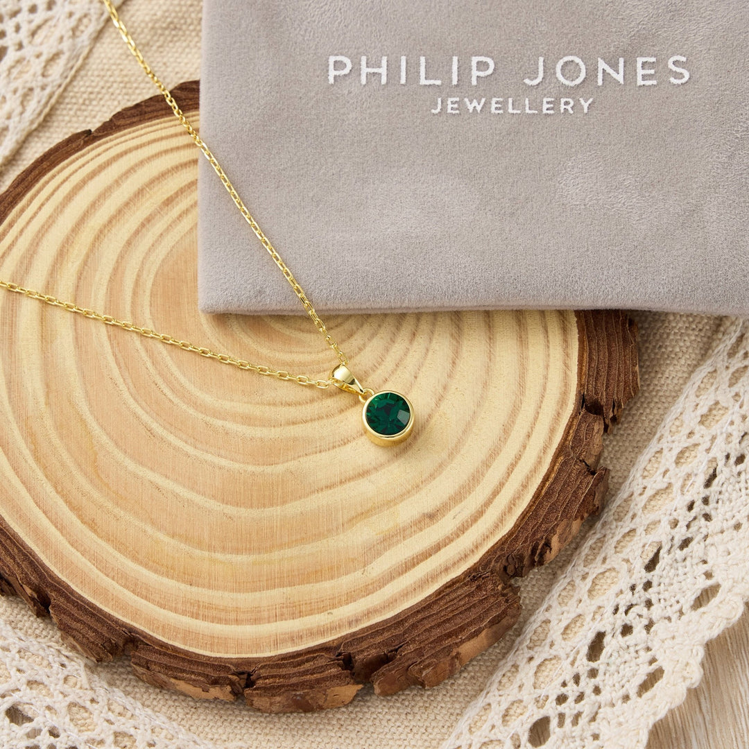 18k Gold Plated Green Crystal Necklace Created with Zircondia® Crystals - Philip Jones Jewellery