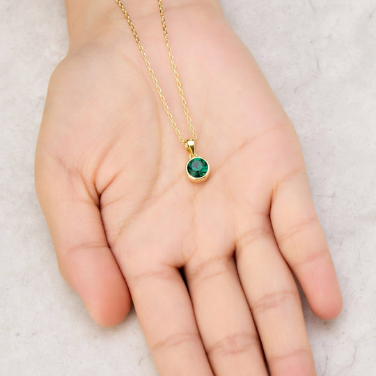 18k Gold Plated Green Crystal Necklace Created with Zircondia® Crystals - Philip Jones Jewellery
