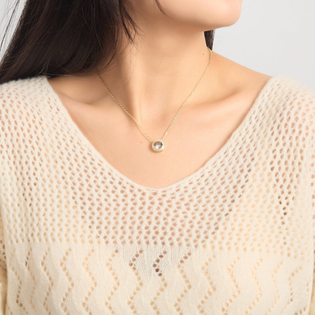 18k Gold Plated Halo Necklace Created with Zircondia® Crystals - Philip Jones Jewellery