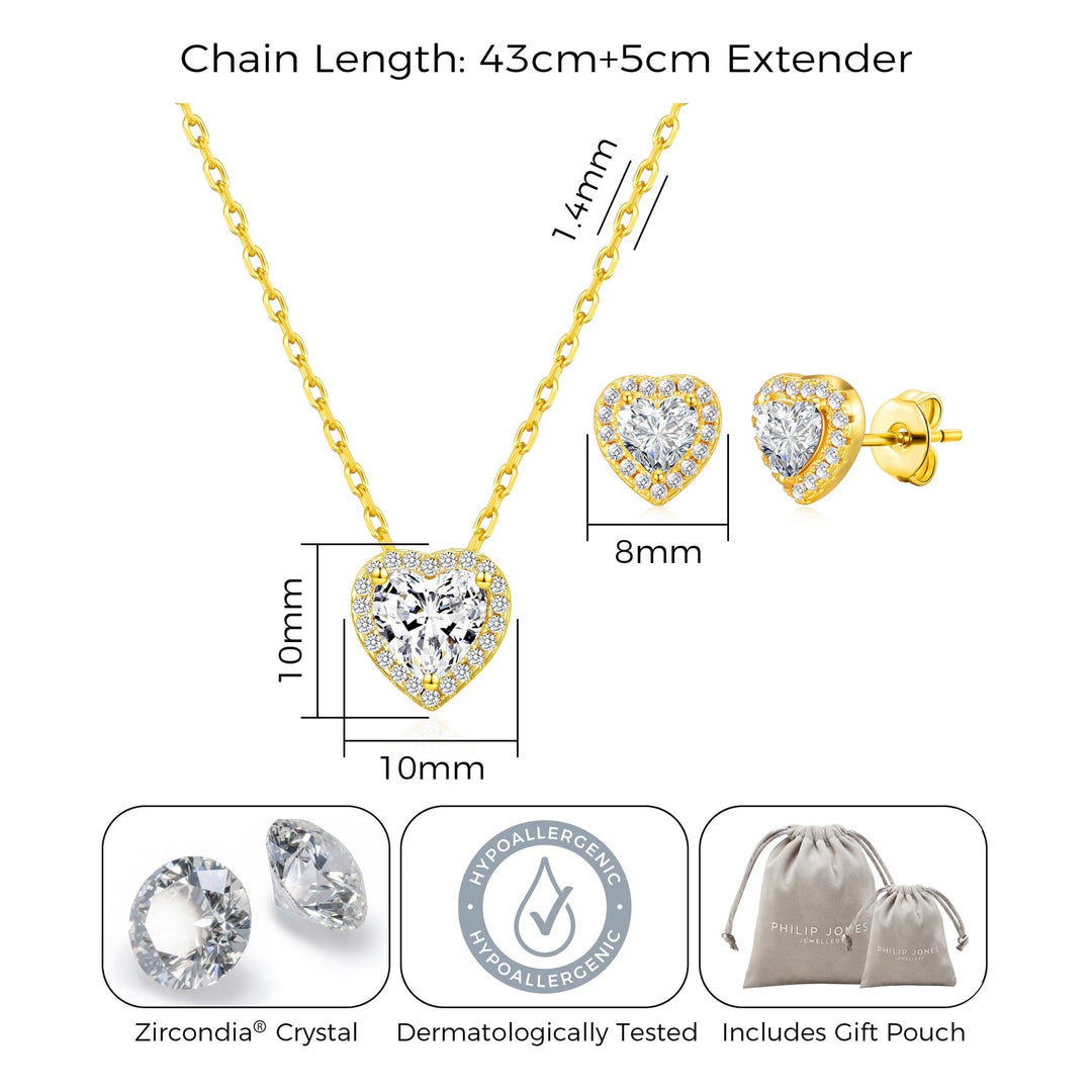 18k Gold Plated Heart Halo Set Created with Zircondia® Crystals