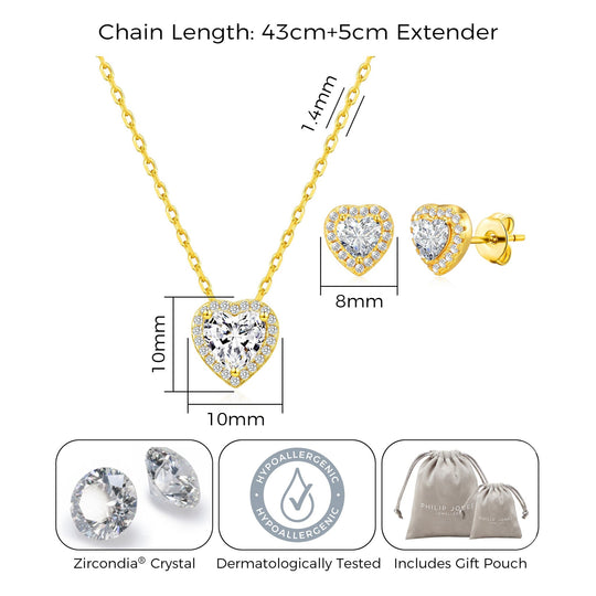 18k Gold Plated Heart Halo Set Created with Zircondia® Crystals