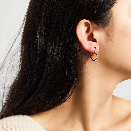 18k Gold Plated Heart Hoop Earrings - Philip Jones Jewellery