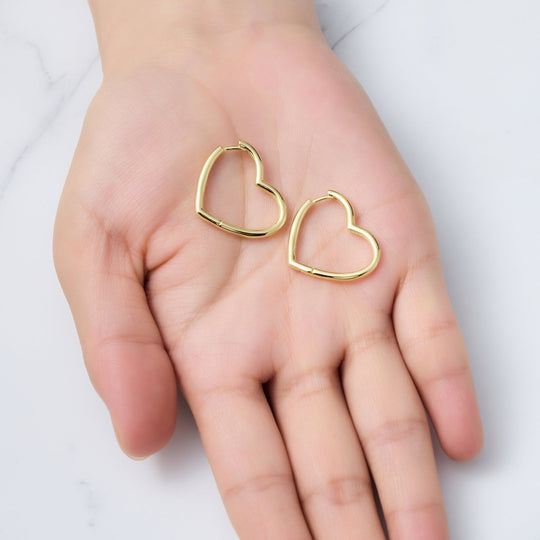 18k Gold Plated Heart Hoop Earrings - Philip Jones Jewellery
