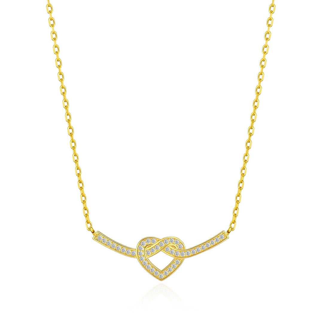 18k Gold Plated Heart Knot Necklace Created with Zircondia® Crystals - Philip Jones Jewellery