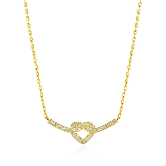 18k Gold Plated Heart Knot Necklace Created with Zircondia® Crystals - Philip Jones Jewellery