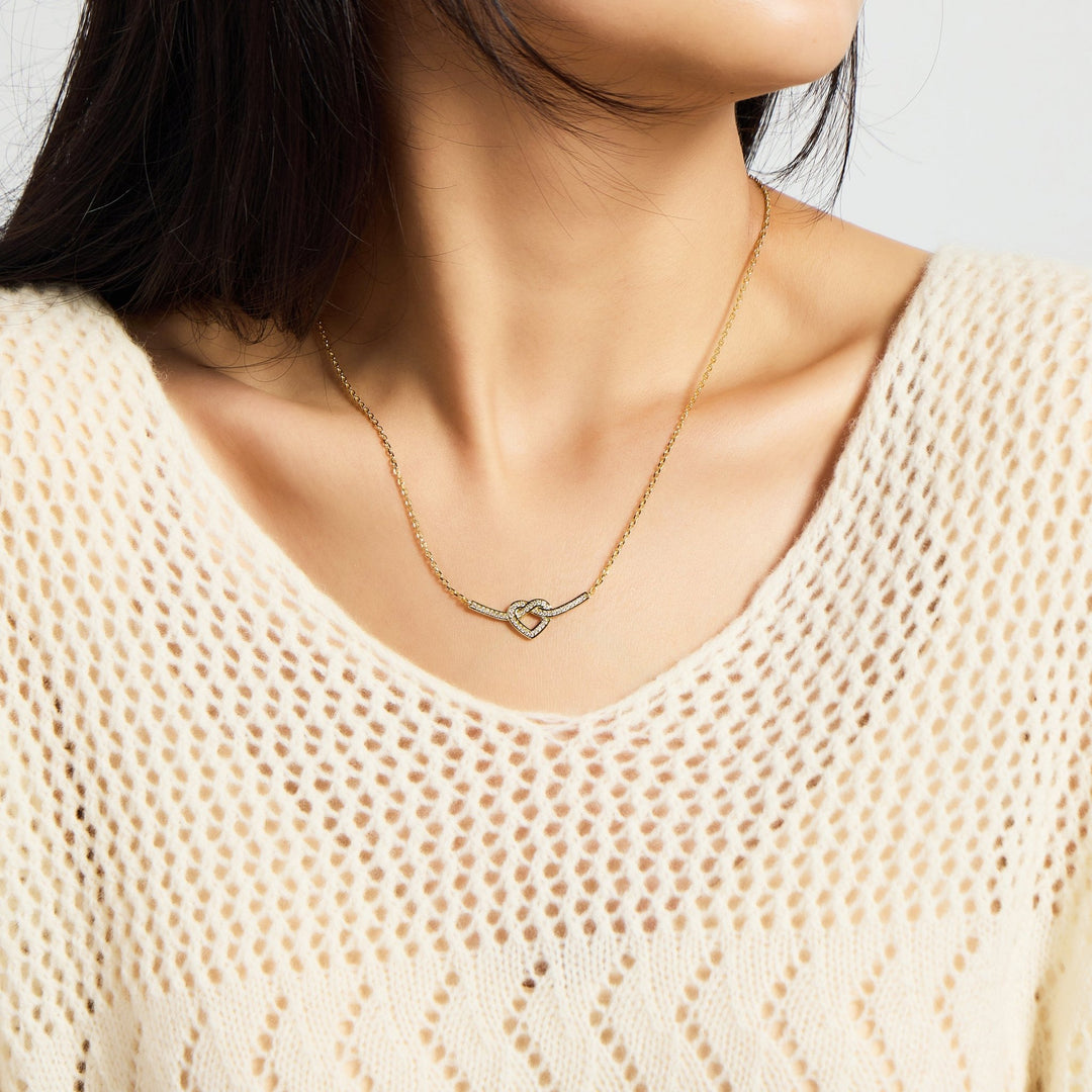 18k Gold Plated Heart Knot Necklace Created with Zircondia® Crystals - Philip Jones Jewellery