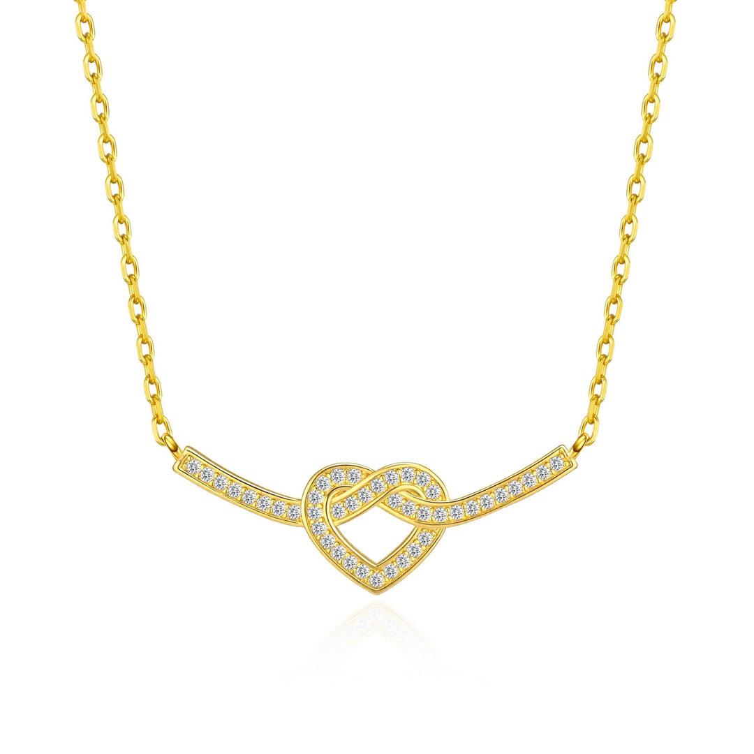 18k Gold Plated Heart Knot Necklace Created with Zircondia® Crystals - Philip Jones Jewellery