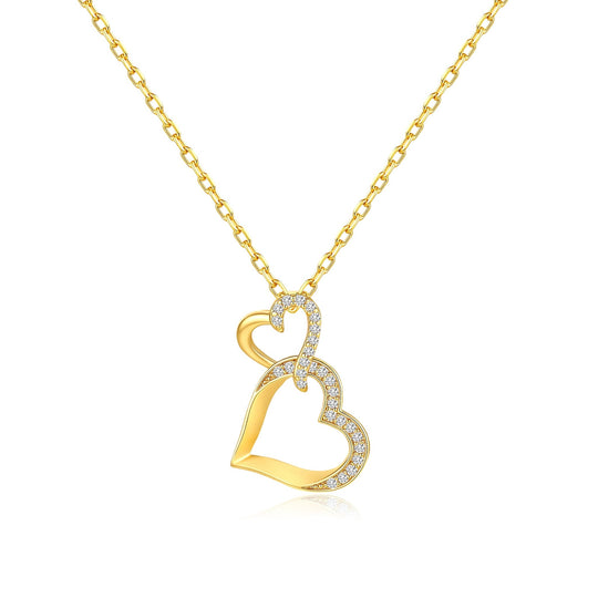 18k Gold Plated Heart Link Drop Necklace Created with Zircondia® Crystals - Philip Jones Jewellery