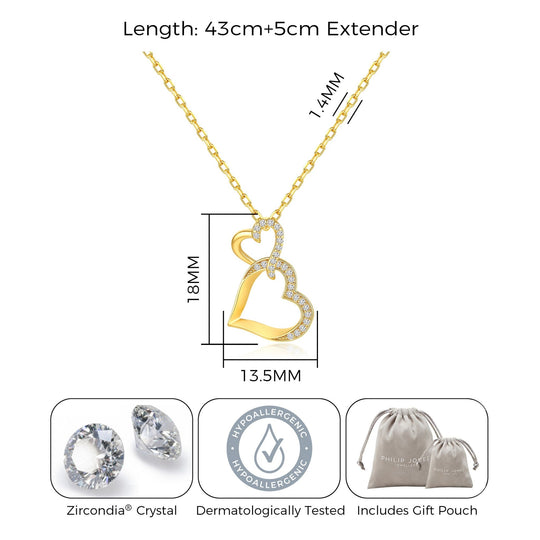 18k Gold Plated Heart Link Drop Necklace Created with Zircondia® Crystals - Philip Jones Jewellery