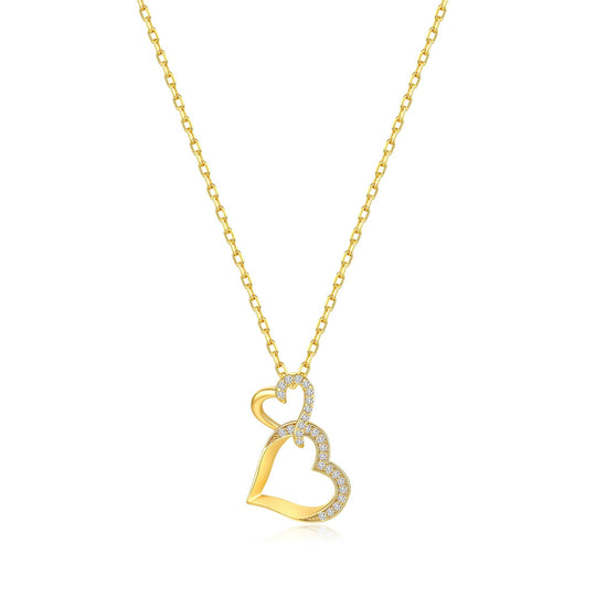 18k Gold Plated Heart Link Drop Necklace Created with Zircondia® Crystals - Philip Jones Jewellery