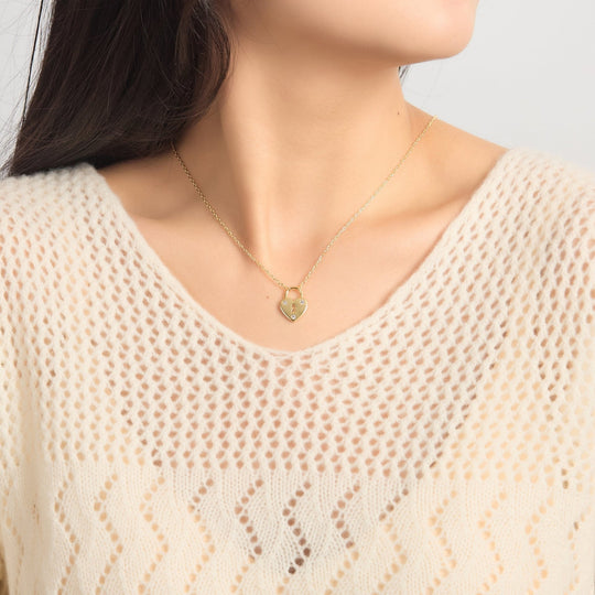 18k Gold Plated Heart Padlock Necklace Created with Zircondia® Crystals - Philip Jones Jewellery