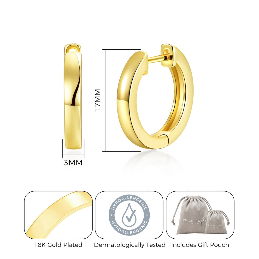 18k Gold Plated Hoop Earrings - Philip Jones Jewellery