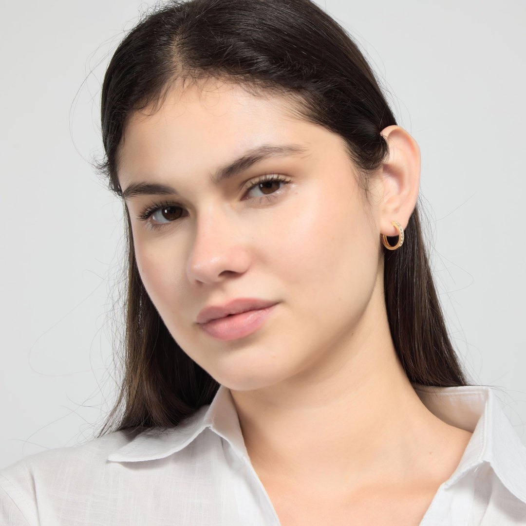 18k Gold Plated Hoop Earrings Created with Zircondia® Crystals