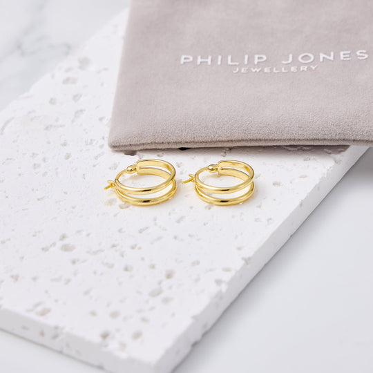 18k Gold Plated Illusion Hoop Earrings - Philip Jones Jewellery