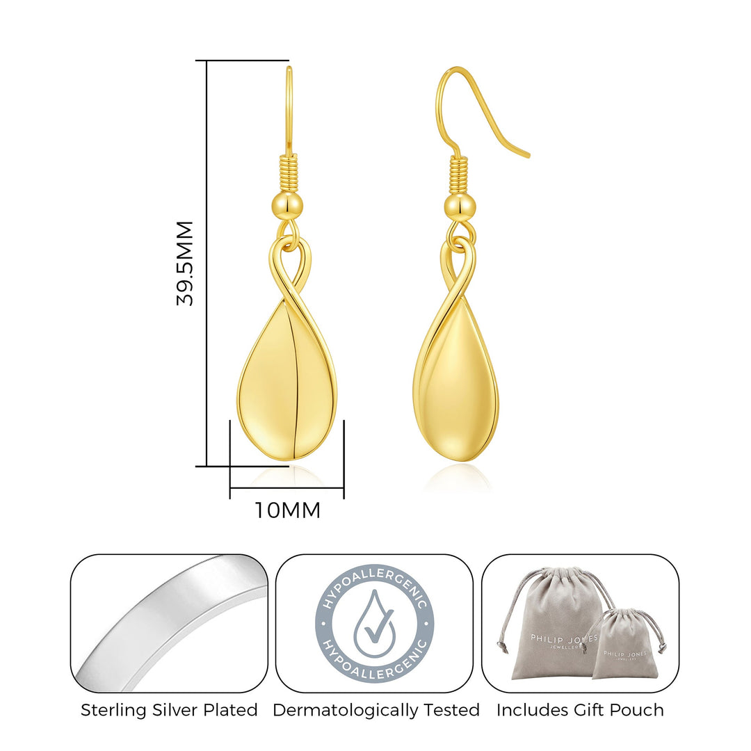 18k Gold Plated Infinity Curve Drop Earrings - Philip Jones Jewellery