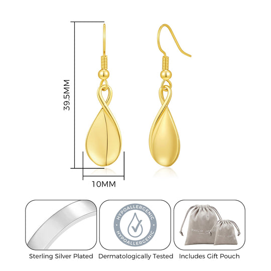 18k Gold Plated Infinity Curve Drop Earrings - Philip Jones Jewellery