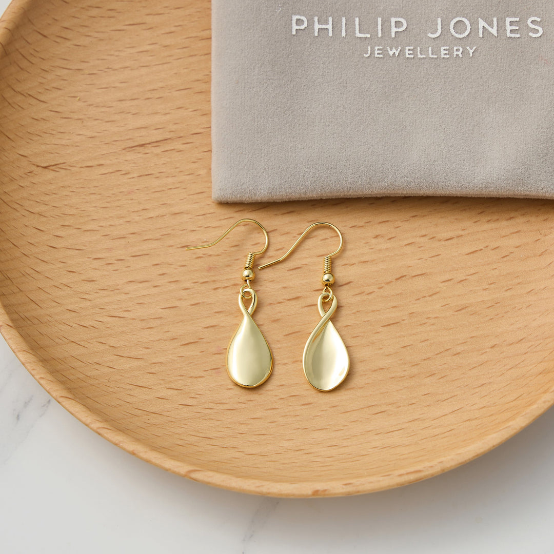 18k Gold Plated Infinity Curve Drop Earrings - Philip Jones Jewellery