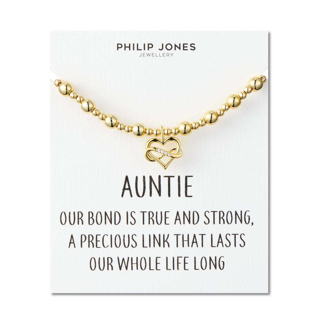 18k Gold Plated Infinity Heart Beaded Stretch Auntie Bracelet with Quote Card - Philip Jones