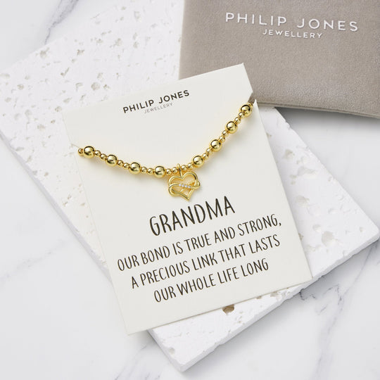 18k Gold Plated Infinity Heart Beaded Stretch Grandma Bracelet with Quote Card