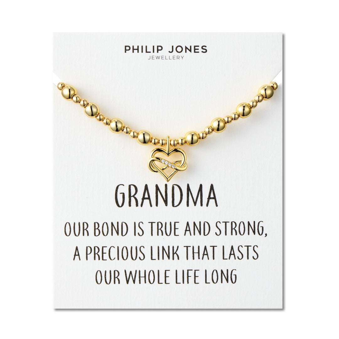 18k Gold Plated Infinity Heart Beaded Stretch Grandma Bracelet with Quote Card - Philip Jones