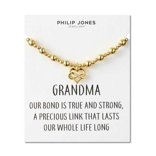 18k Gold Plated Infinity Heart Beaded Stretch Grandma Bracelet with Quote Card - Philip Jones