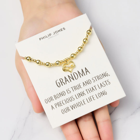 18k Gold Plated Infinity Heart Beaded Stretch Grandma Bracelet with Quote Card