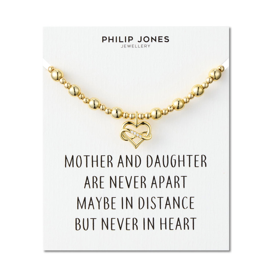 18k Gold Plated Infinity Heart Beaded Stretch Mother and Daughter Bracelet with Quote Card - Philip Jones