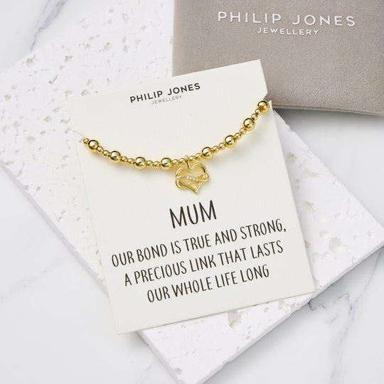 18k Gold Plated Infinity Heart Beaded Stretch Mum Bracelet with Quote Card