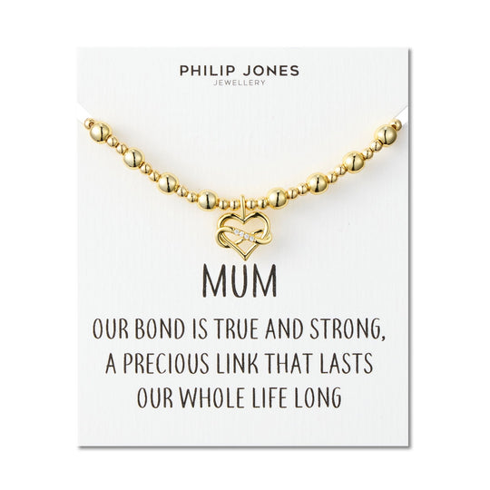 18k Gold Plated Infinity Heart Beaded Stretch Mum Bracelet with Quote Card - Philip Jones