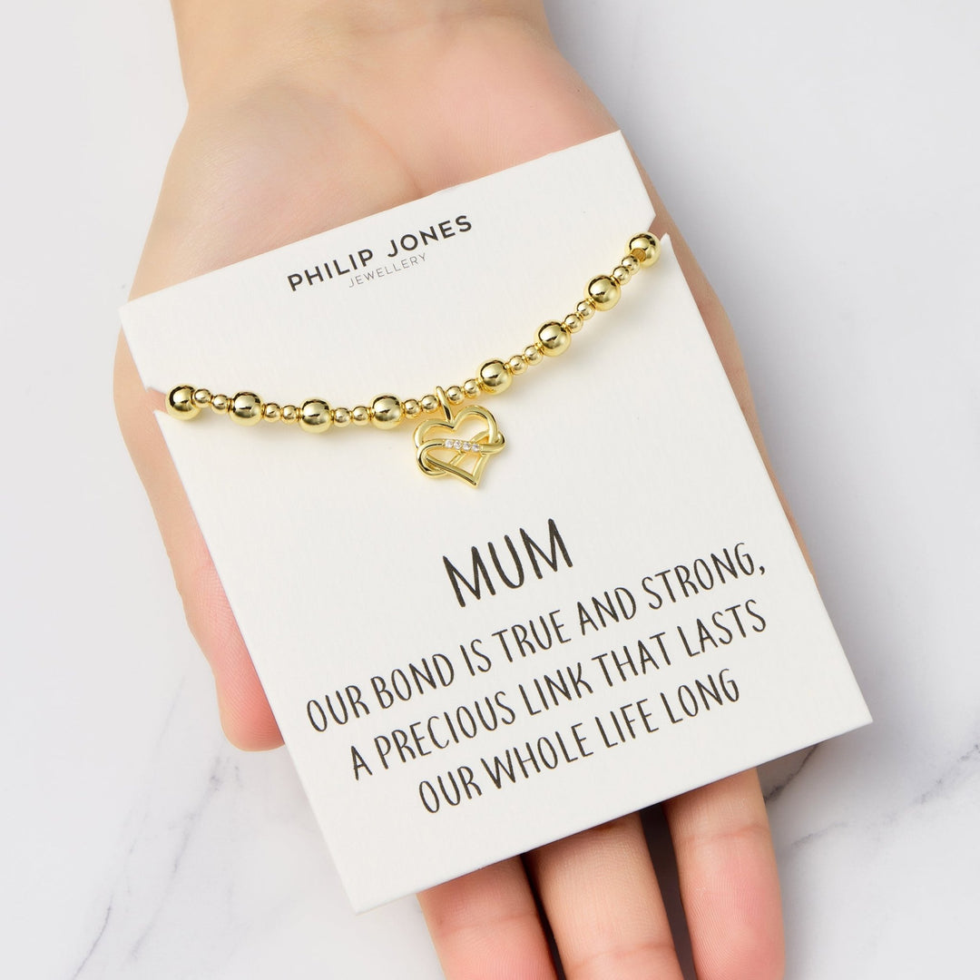18k Gold Plated Infinity Heart Beaded Stretch Mum Bracelet with Quote Card