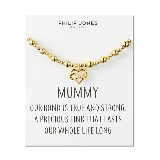 18k Gold Plated Infinity Heart Beaded Stretch Mummy Bracelet with Quote Card