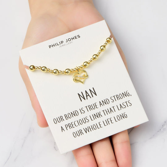 18k Gold Plated Infinity Heart Beaded Stretch Nan Bracelet with Quote Card