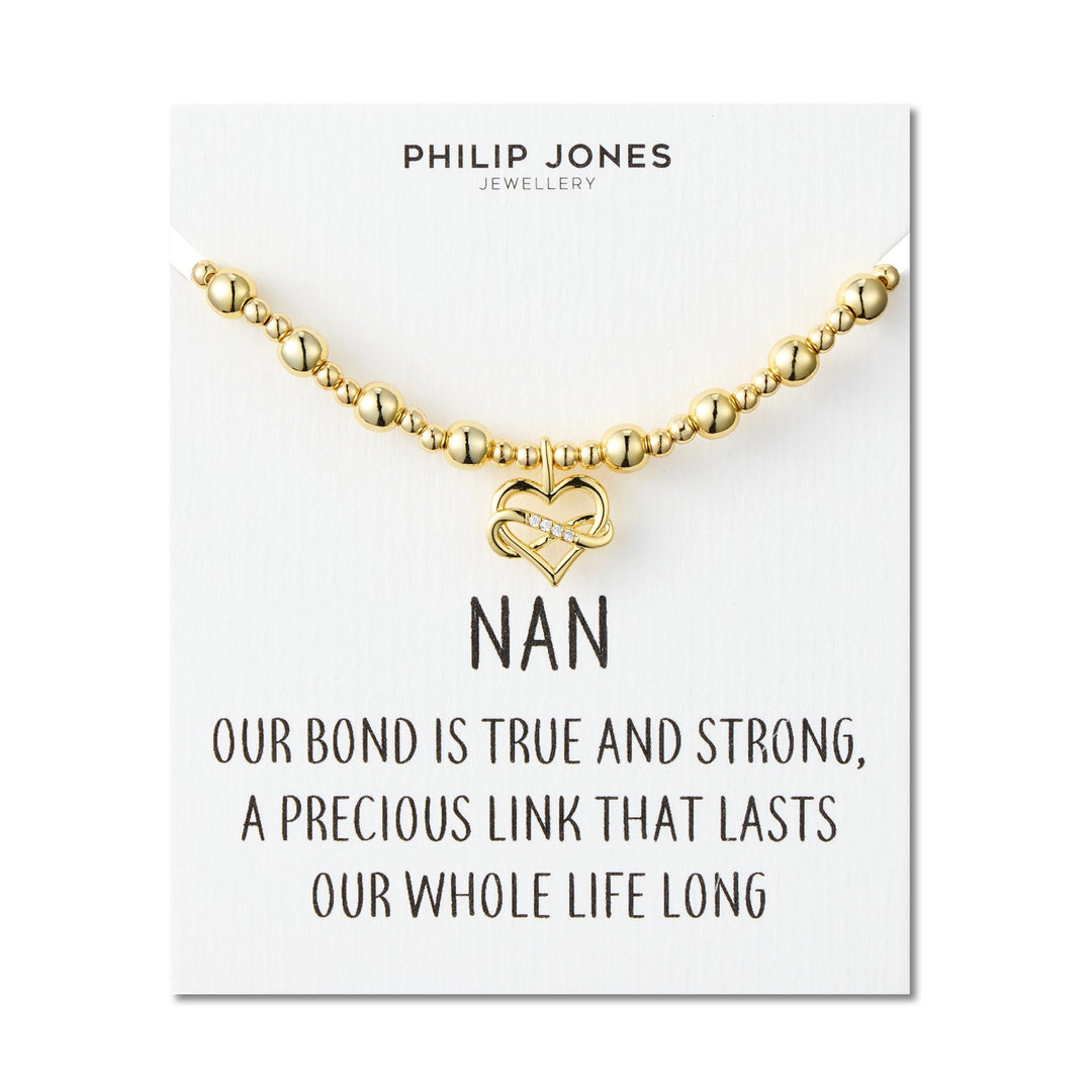 18k Gold Plated Infinity Heart Beaded Stretch Nan Bracelet with Quote Card