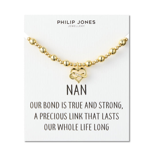 18k Gold Plated Infinity Heart Beaded Stretch Nan Bracelet with Quote Card