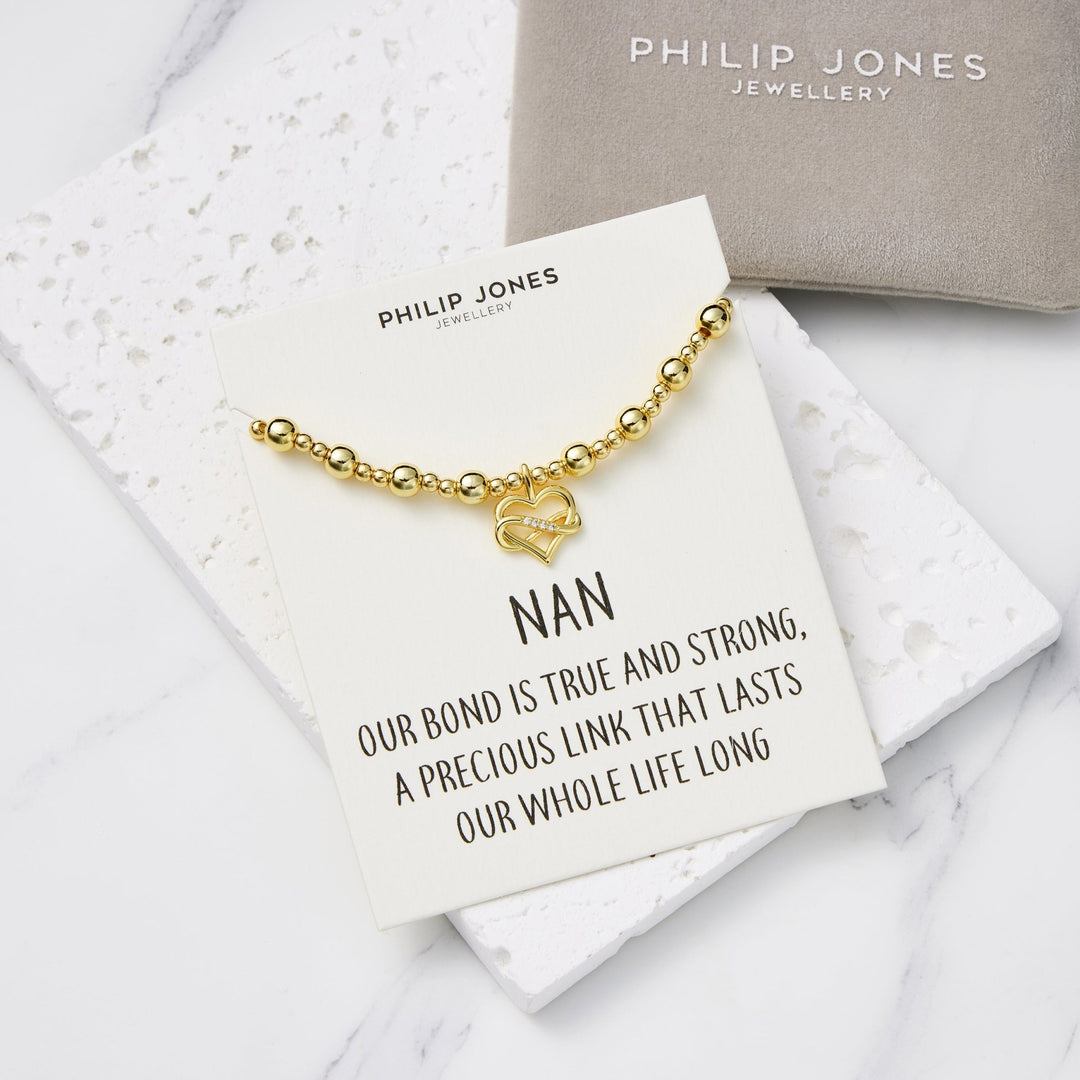 18k Gold Plated Infinity Heart Beaded Stretch Nan Bracelet with Quote Card