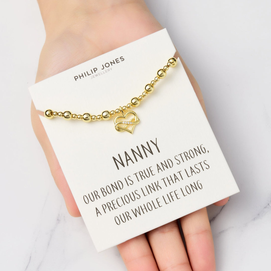18k Gold Plated Infinity Heart Beaded Stretch Nanny Bracelet with Quote Card