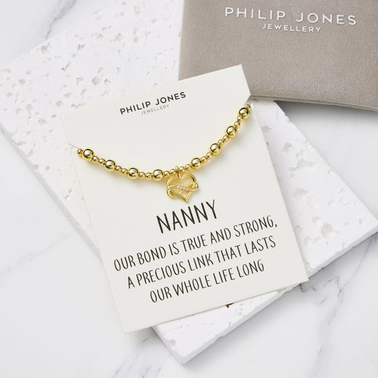 18k Gold Plated Infinity Heart Beaded Stretch Nanny Bracelet with Quote Card