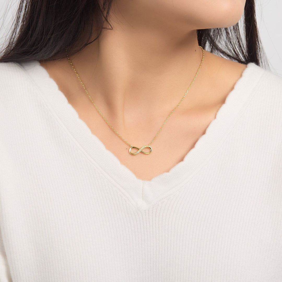 18k Gold Plated Infinity Pendant Necklace Created with Zircondia® Crystals - Philip Jones Jewellery