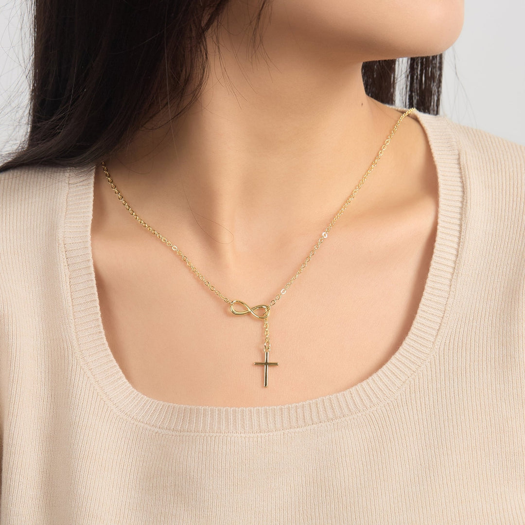 18k Gold Plated Infinity with Cross Lariat Necklace - Philip Jones Jewellery