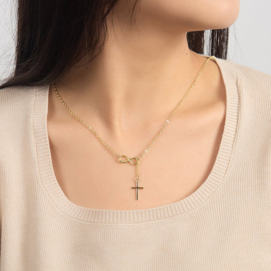 18k Gold Plated Infinity with Cross Lariat Necklace - Philip Jones Jewellery