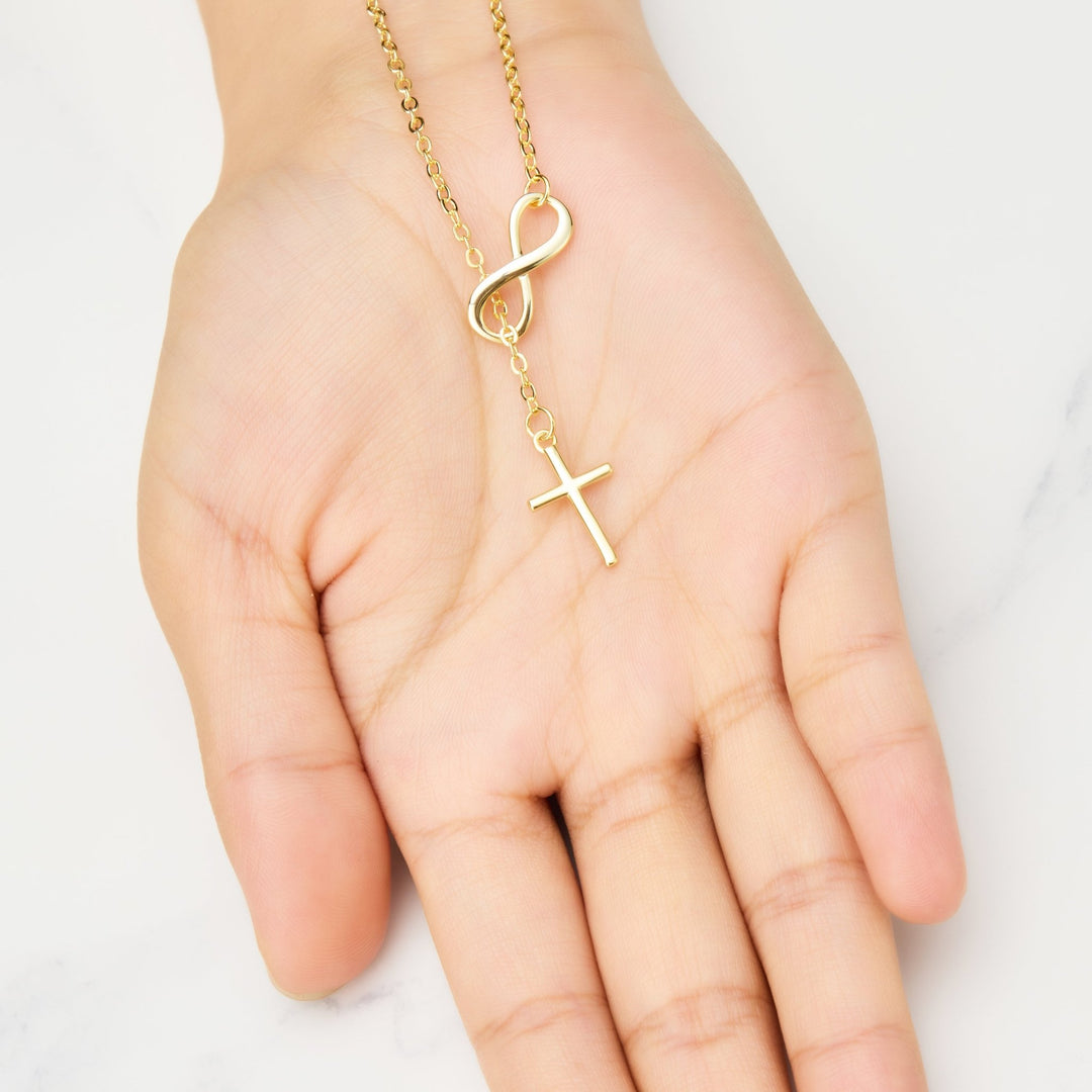 18k Gold Plated Infinity with Cross Lariat Necklace