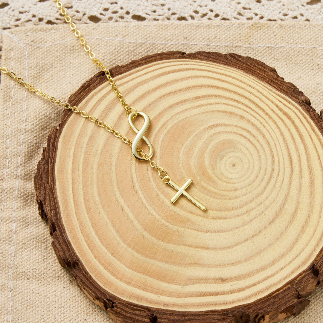 18k Gold Plated Infinity with Cross Lariat Necklace