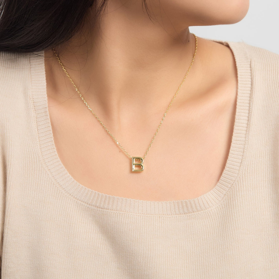 18k Gold Plated Initial Necklace Letter B Created with Zircondia® Crystals - Philip Jones Jewellery