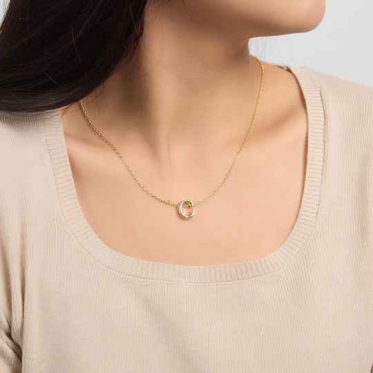 18k Gold Plated Initial Necklace Letter C Created with Zircondia® Crystals - Philip Jones Jewellery