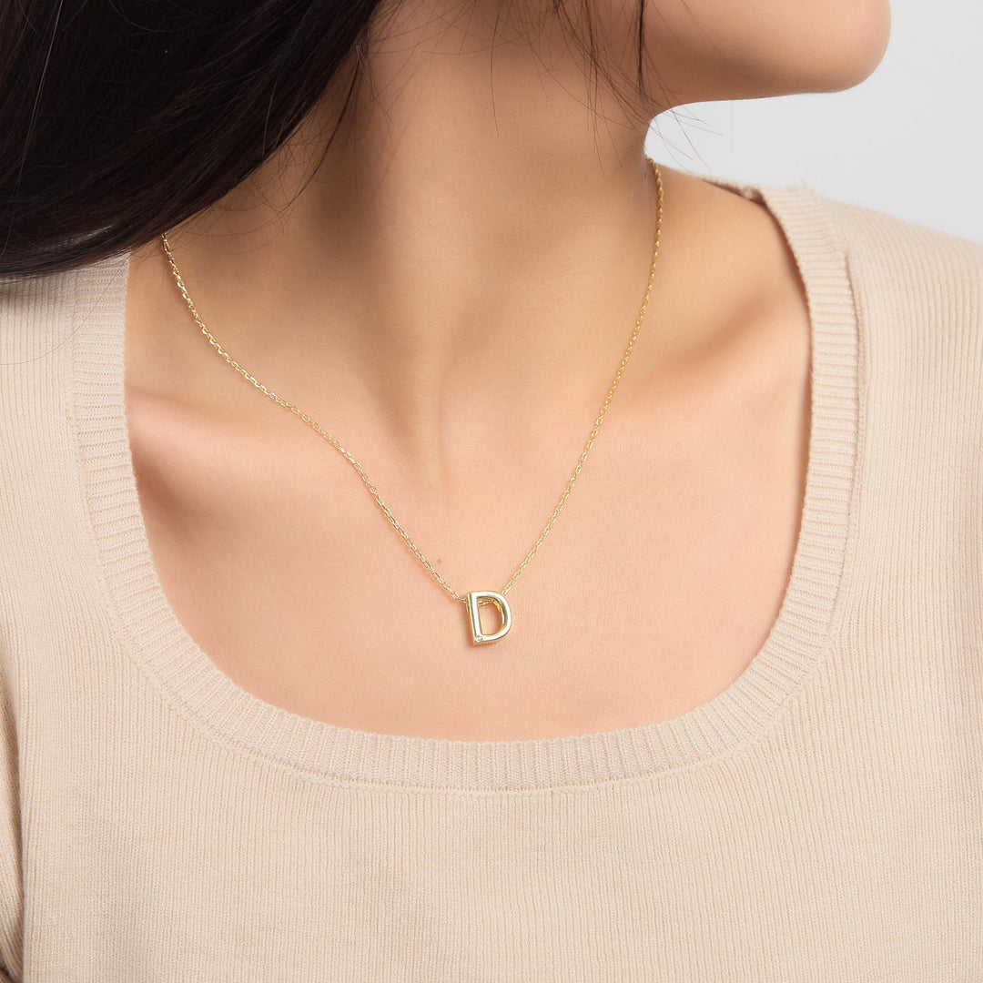 18k Gold Plated Initial Necklace Letter D Created with Zircondia® Crystals - Philip Jones Jewellery