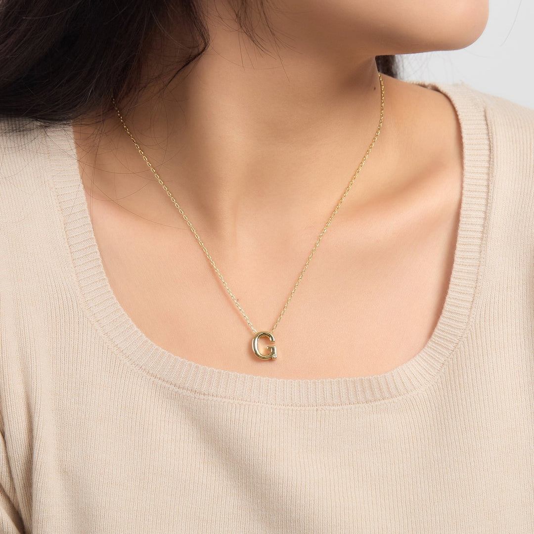 18k Gold Plated Initial Necklace Letter G Created with Zircondia® Crystals - Philip Jones Jewellery