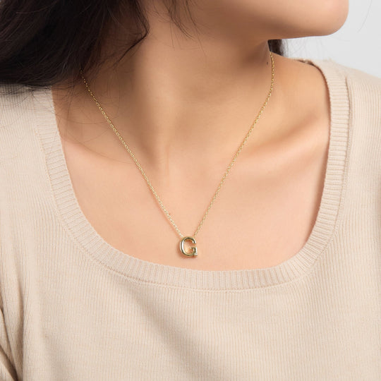 18k Gold Plated Initial Necklace Letter G Created with Zircondia® Crystals - Philip Jones Jewellery